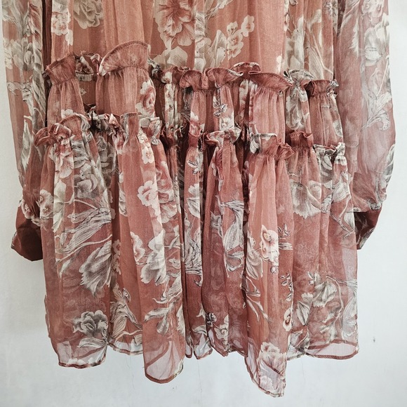 En Saison Dress S Nella Chiffon Tiered Floral Mini Lined Babydoll‎ Mauve Peasant - Picture 10 of 16